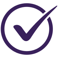 Purple circle with a purple check mark inside.